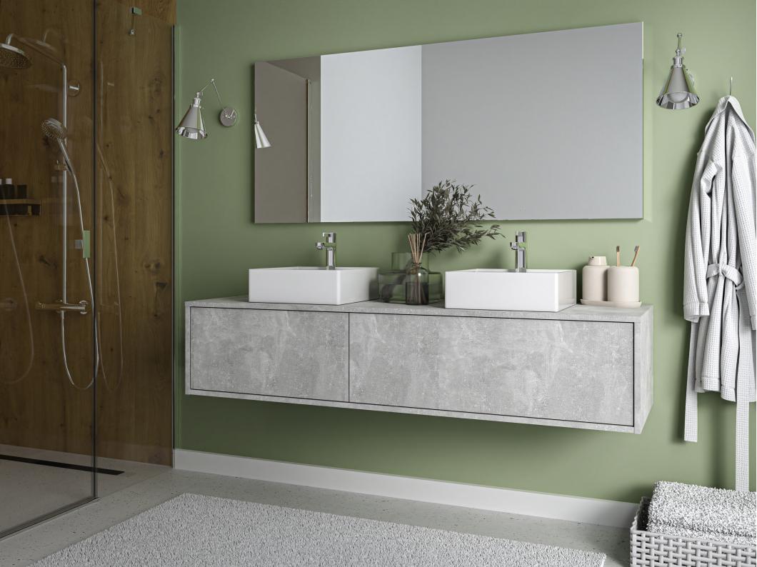 Meuble sous vasque suspendu - Coloris gris béton - L150 cm - ISAURE II
