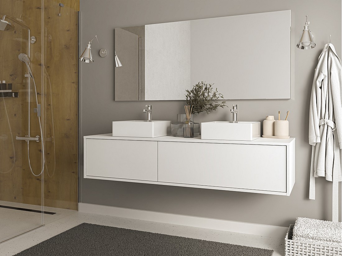 Meuble Suspendu Sous Vasque 100 Cm Chêne Naturel - 2 Tiroirs + 2 Niches - Pour Salle De Bains - PURNAL - 7
