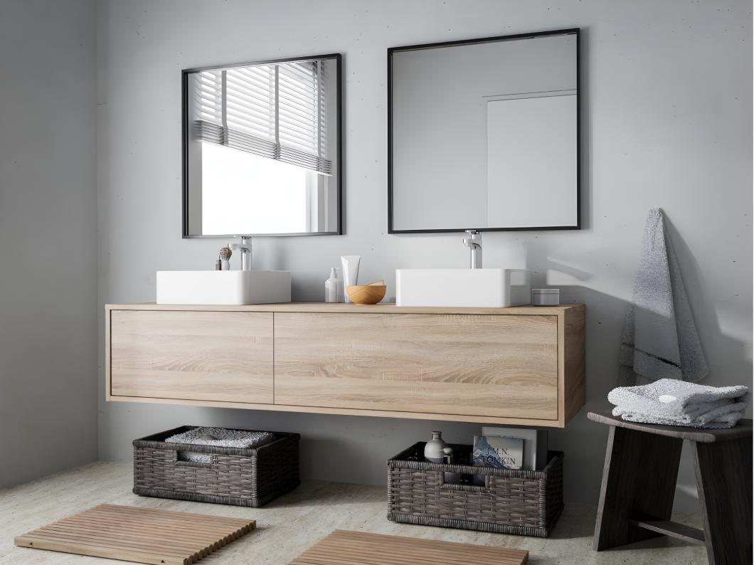 Mueble de baño flotante ISAURE - Color roble - 150x32 cm