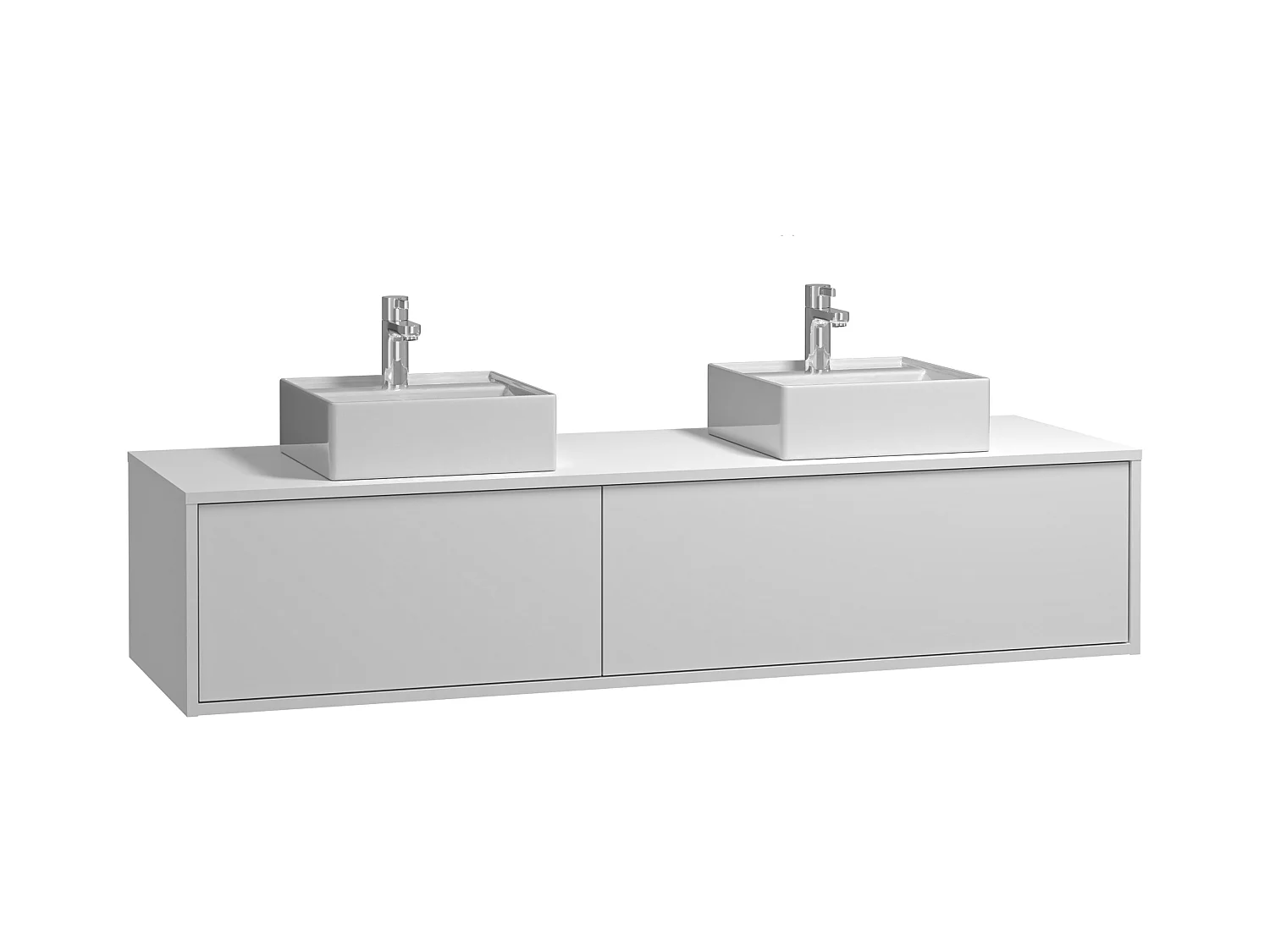 Szafka łazienkowa wisząca  biała z dwoma umywalkami - szer. 150 cm - ISAURE II