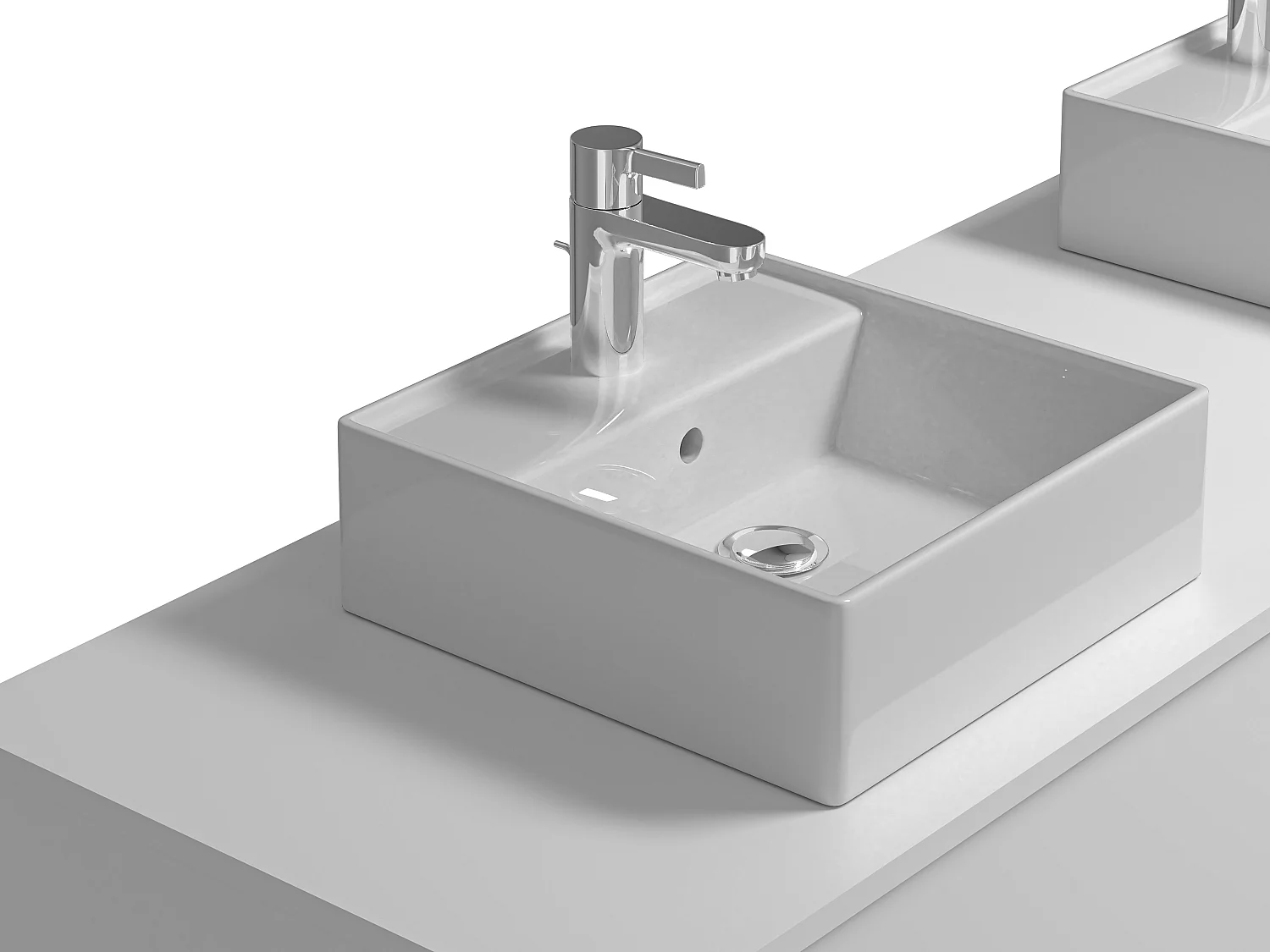 Meuble de salle de bain suspendu blanc avec double vasque à poser carrée - L150 cm - ISAURE II