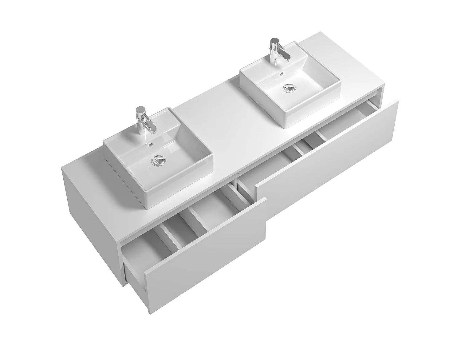 Meuble de salle de bain suspendu blanc avec double vasque à poser carrée - L150 cm - ISAURE II