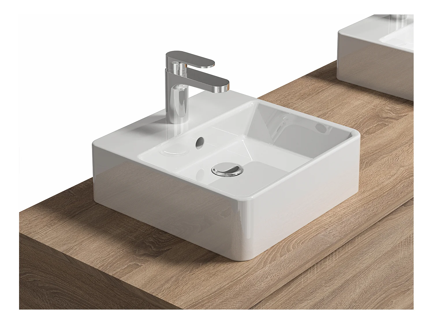 vegghengende baderomsmebel i lyst naturlig farge med dobbel servant - L150 cm - ISAURE II