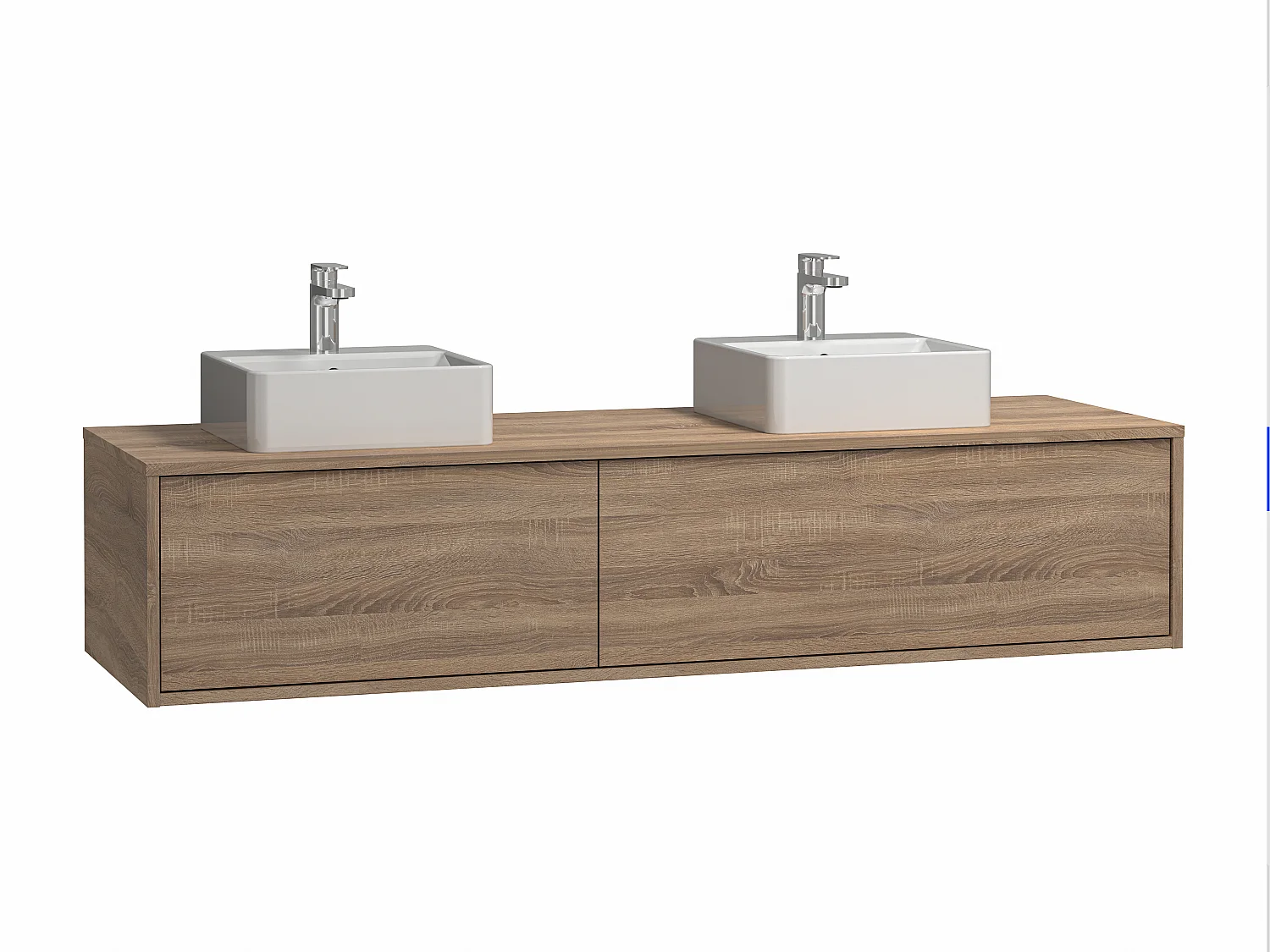 Waschbeckenunterschrank hängend mit Doppelwaschbecken - Holzfarben hell - L150 cm - ISAURE II