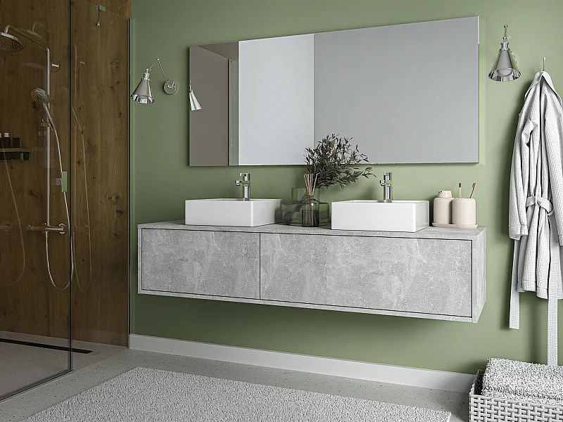 Mobile per bagno sospeso con lavabo doppio L150 cm Grigio calcestruzzo - ISAURE II