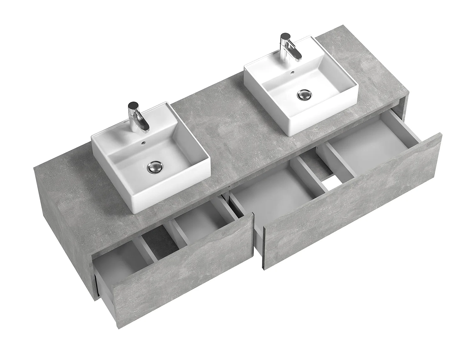 Waschbeckenunterschrank hängend mit Doppelwaschbecken - Betongrau - L150 cm - ISAURE II