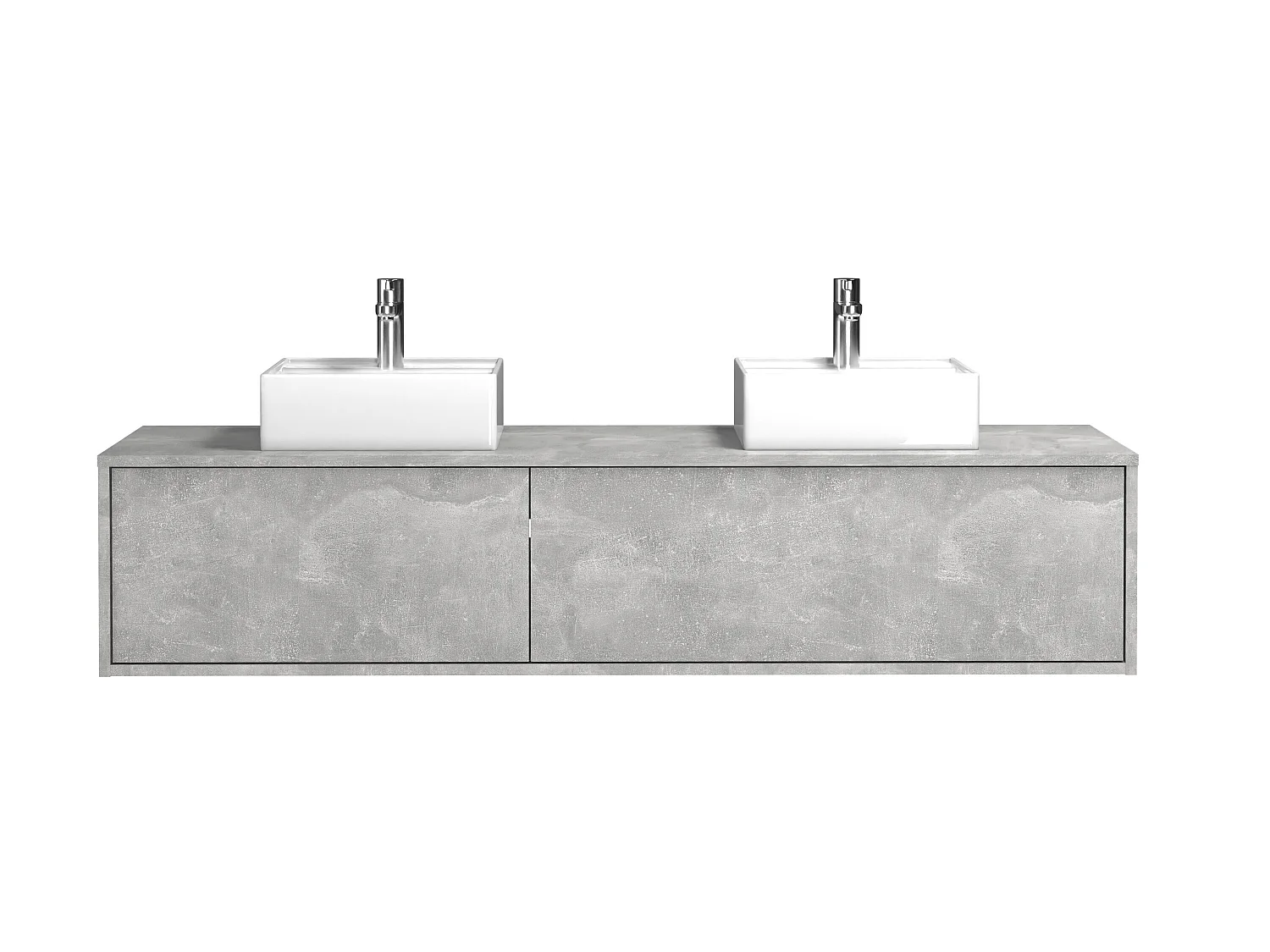 Waschbeckenunterschrank hängend mit Doppelwaschbecken - Betongrau - L150 cm - ISAURE II