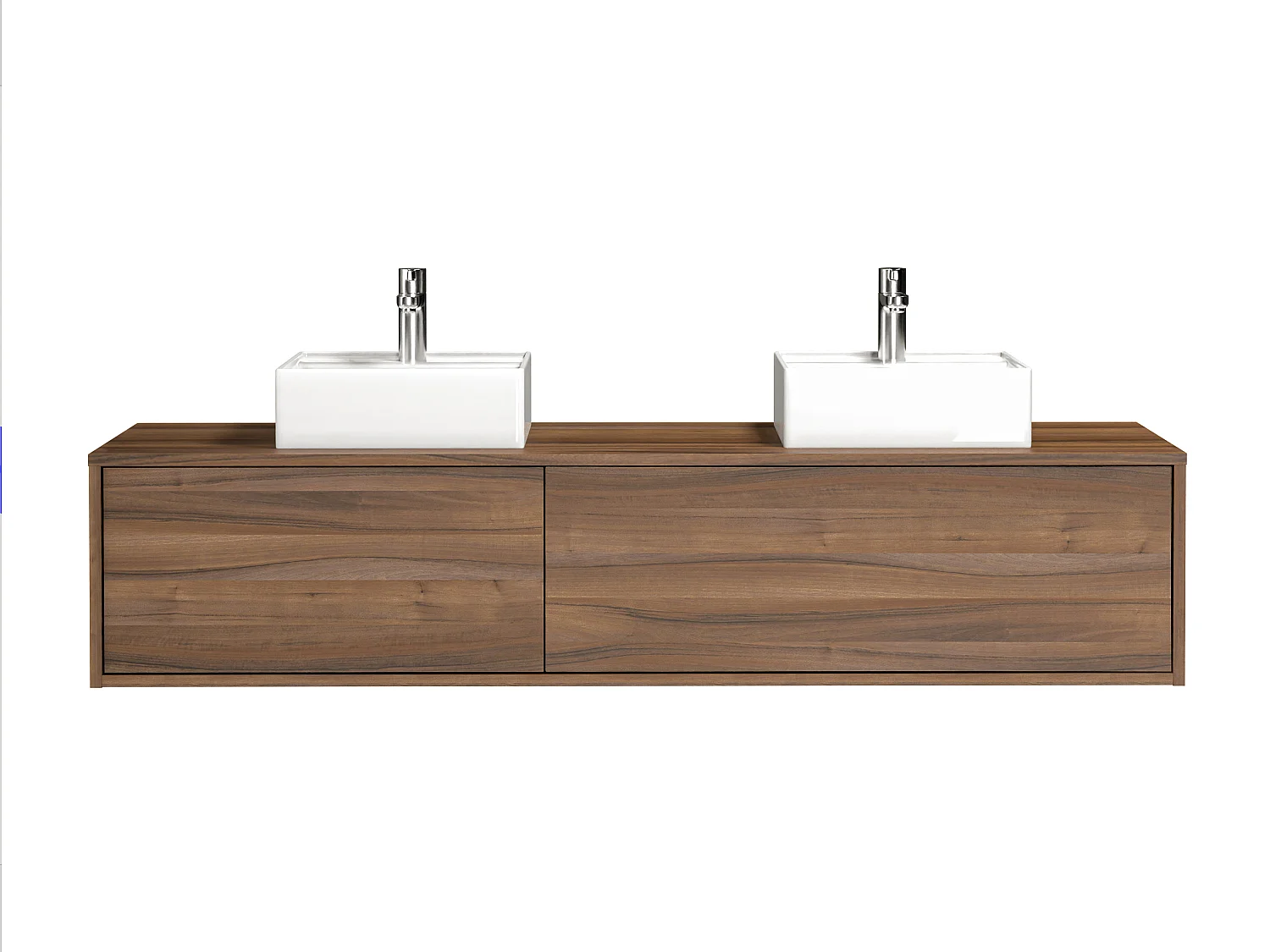 Waschbeckenunterschrank hängend mit Doppelwaschbecken - Holzfarben dunkel - L150 cm - ISAURE II