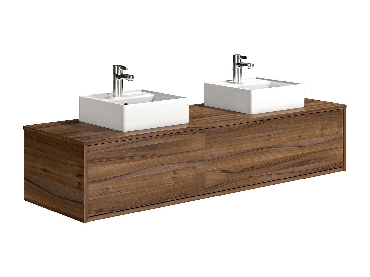 Waschbeckenunterschrank hängend mit Doppelwaschbecken - Holzfarben dunkel - L150 cm - ISAURE II