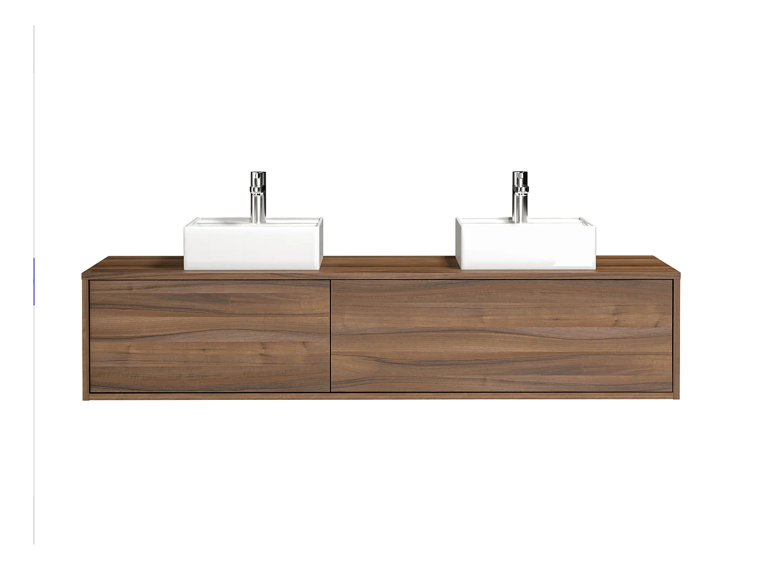 Mueble de baño flotante de doble lavabo en color natural oscuro - Ancho 150 cm - ISAURE II