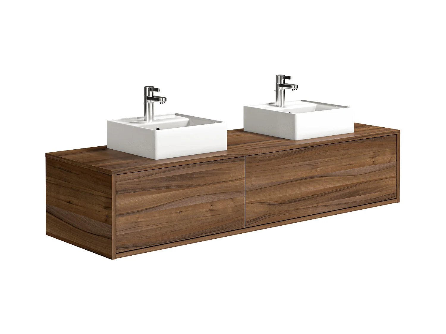 Mueble de baño flotante de doble lavabo en color natural oscuro - Ancho 150 cm - ISAURE II