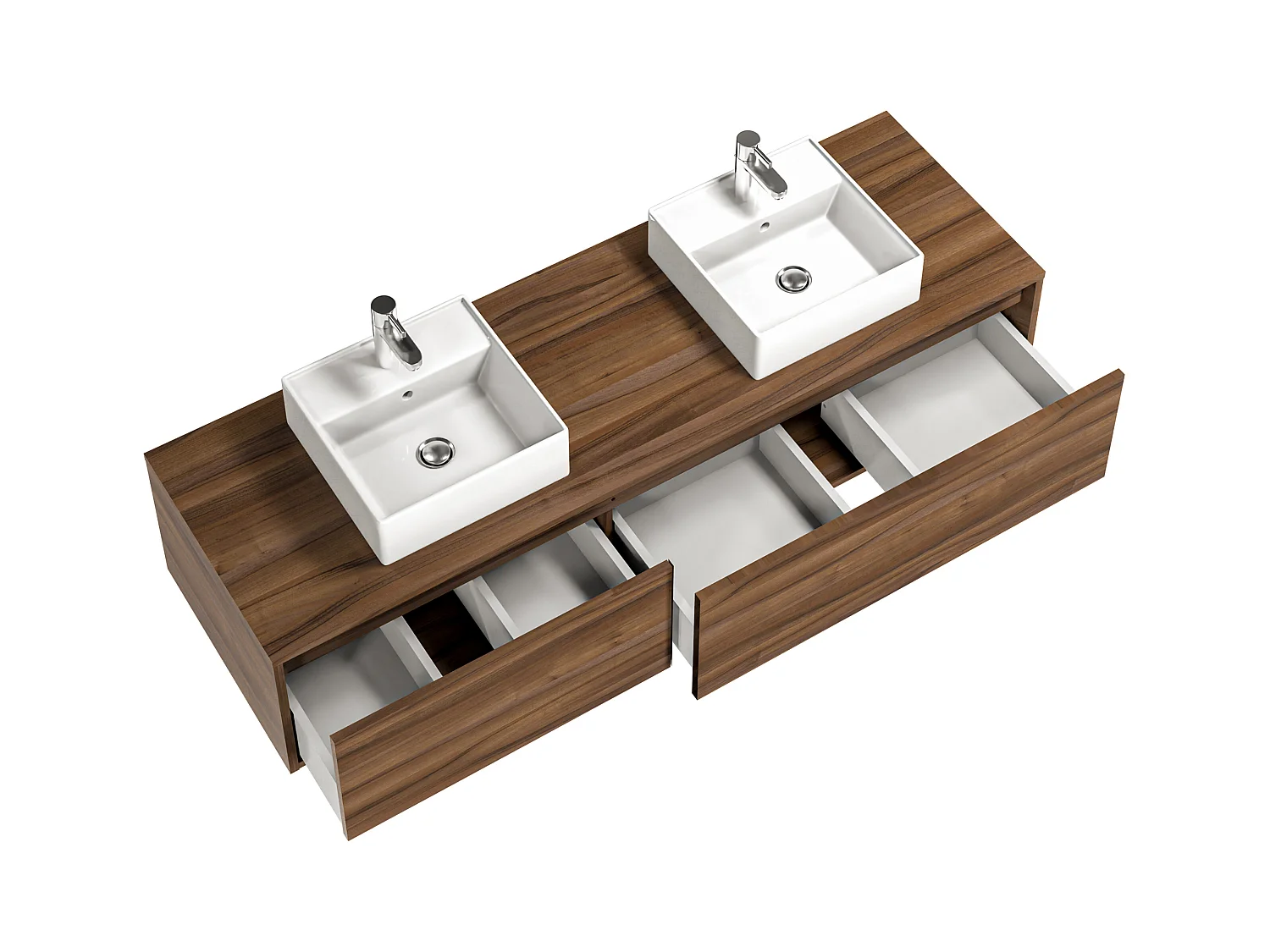 Mueble de baño flotante de doble lavabo en color natural oscuro - Ancho 150 cm - ISAURE II