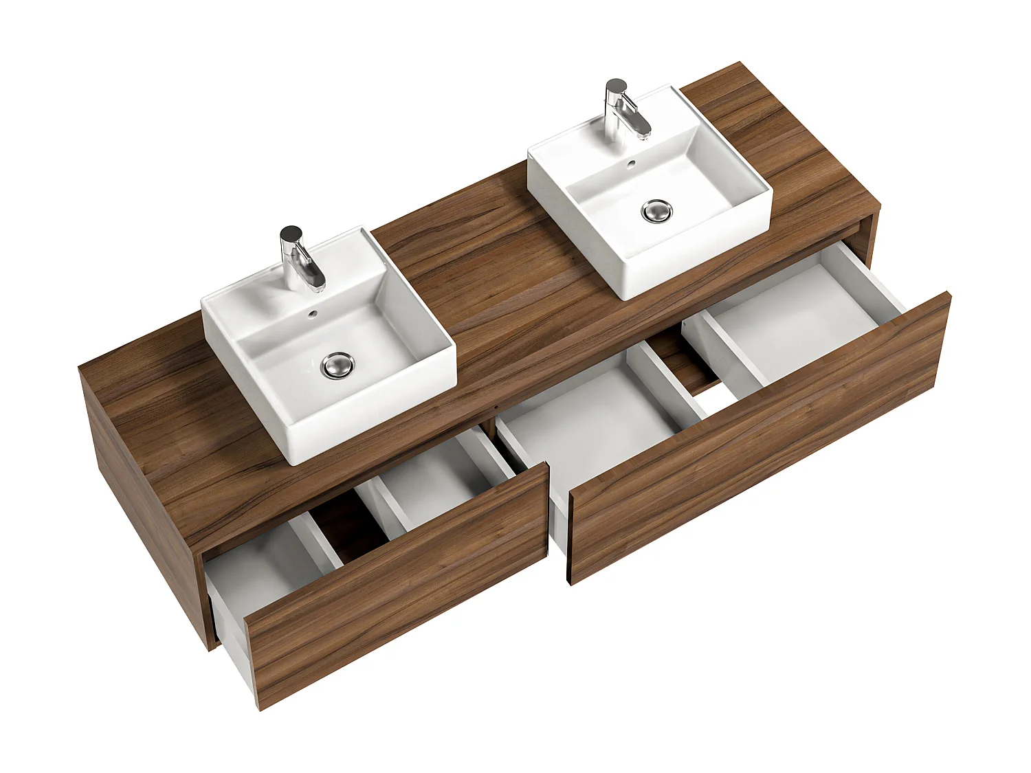 Móvel de casa de banho suspenso cor natural escura com lavatório duplo C150 cm - ISAURE II