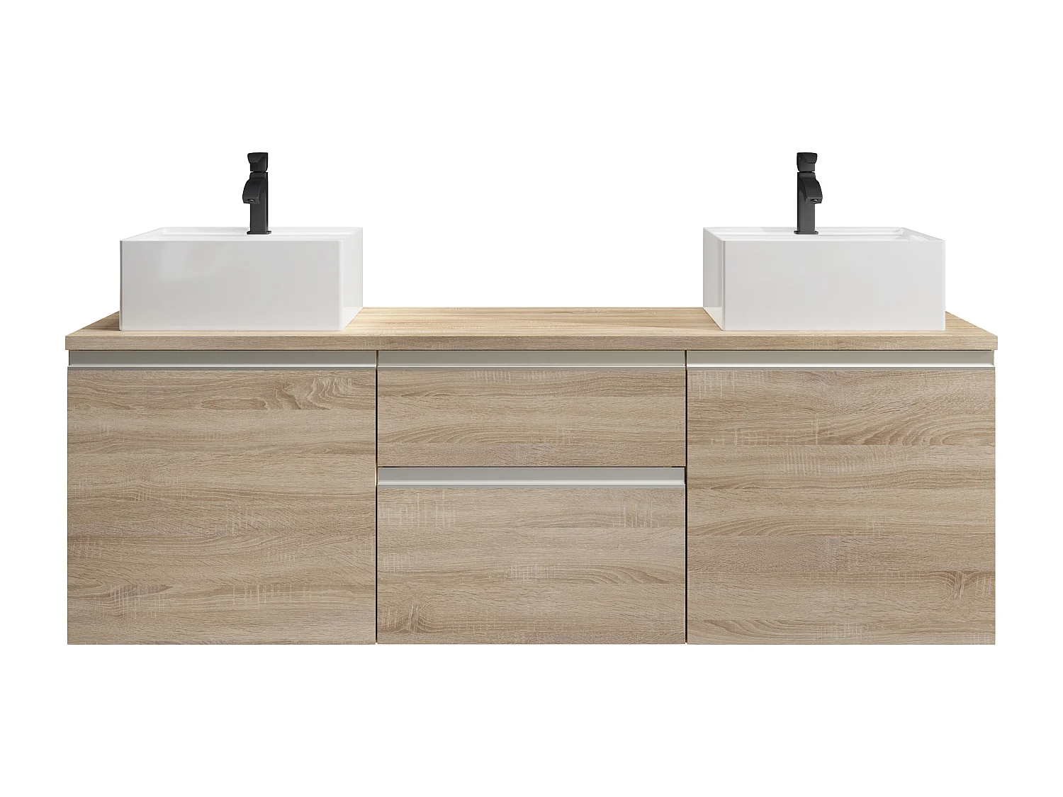 Meuble de salle de bain suspendu avec double vasque - Naturel clair - 150 cm - JIMENA II