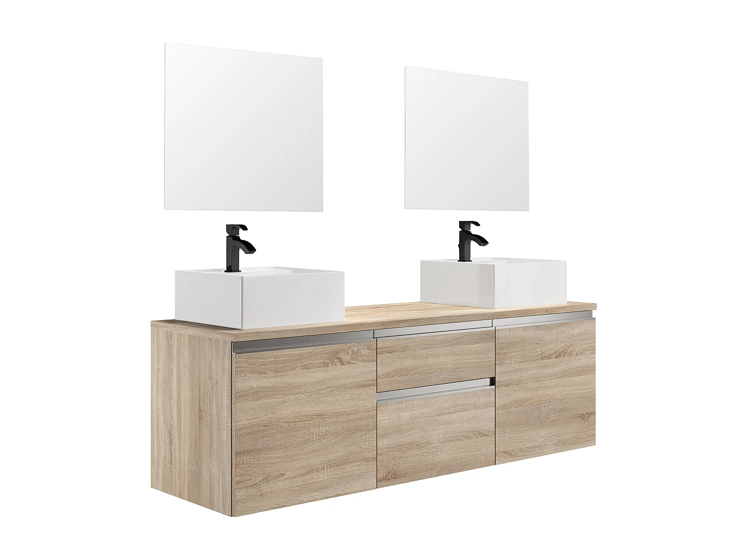 Mobile sospeso per bagno con doppio lavabo e specchi - Naturale chiaro - 150 cm - JIMENA II