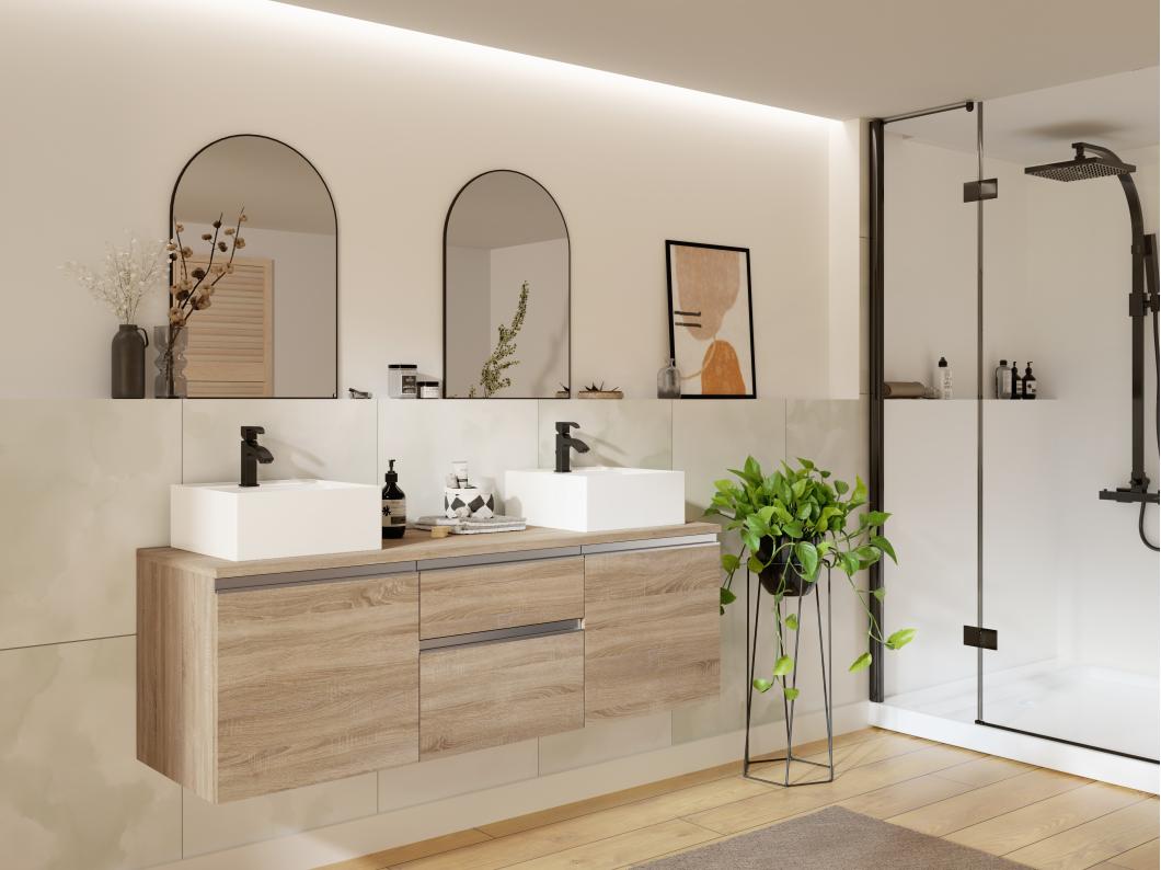 Meuble sous vasque suspendu - Naturel clair - 150 cm - JIMENA II
