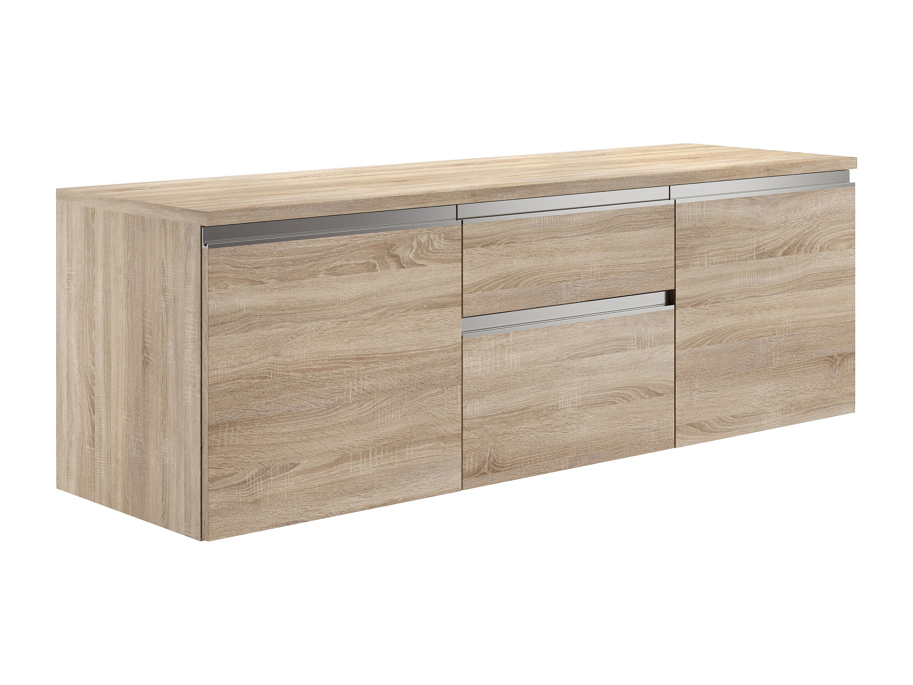 Meuble Sous Vasque Suspendu Jimena II - Blanc, 150 Cm - 2 Portes, 2 Tiroirs, étagères - En MDF, à Monter Soi-même