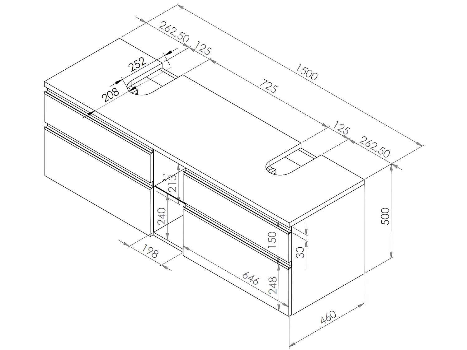 Waschbeckenunterschrank hängend mit Doppelwaschbecken und Spiegeln - Naturfarben hell - 150 cm - MAGDALENA II