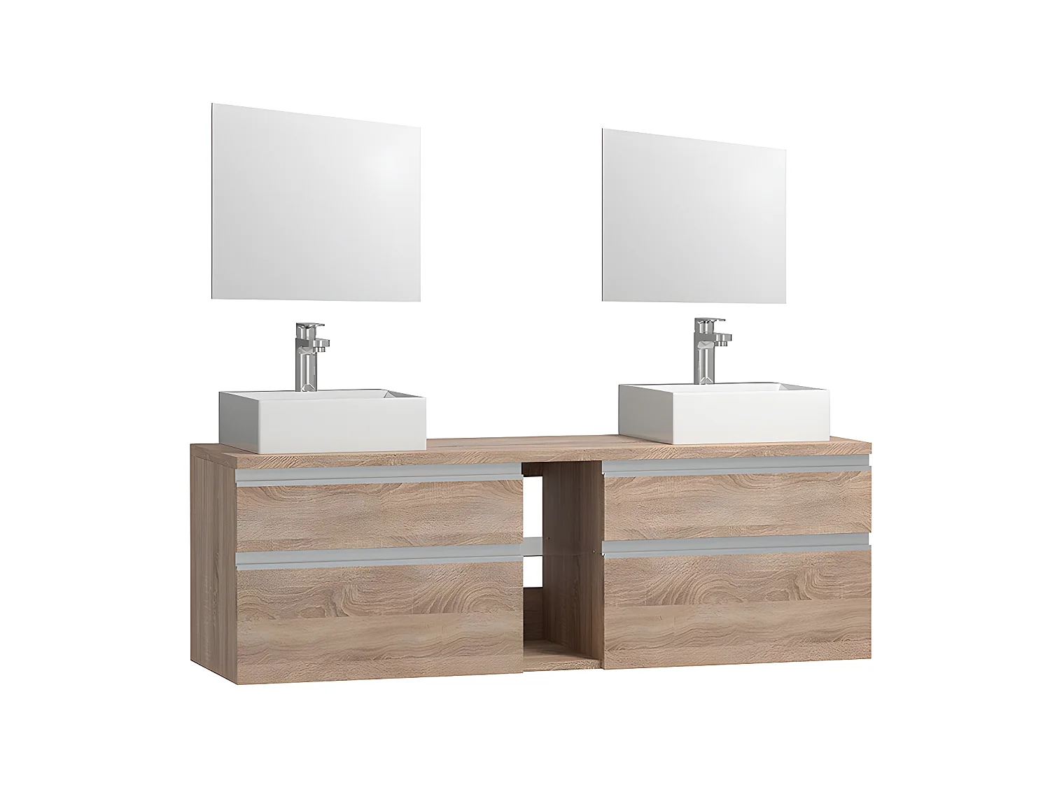 Meuble de salle de bain suspendu avec double vasque et miroirs - Coloris naturel clair - 150 cm - MAGDALENA II