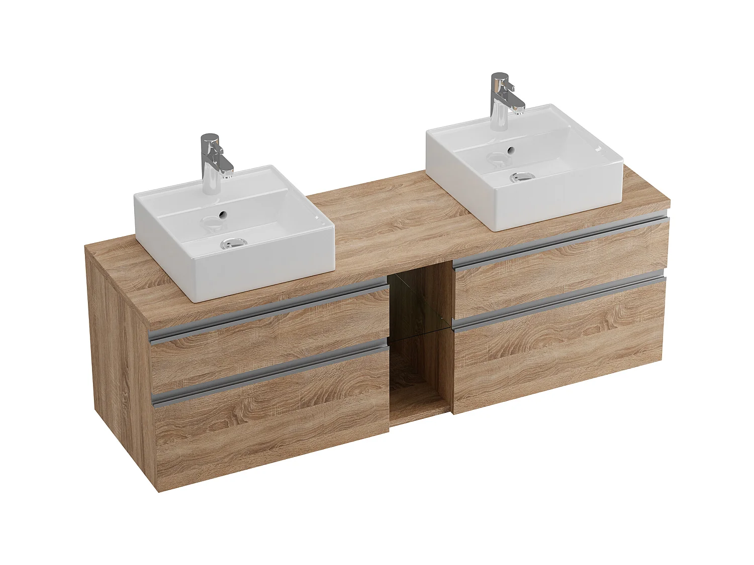 Meuble de salle de bain suspendu avec double vasque et miroirs - Coloris naturel clair - 150 cm - MAGDALENA II
