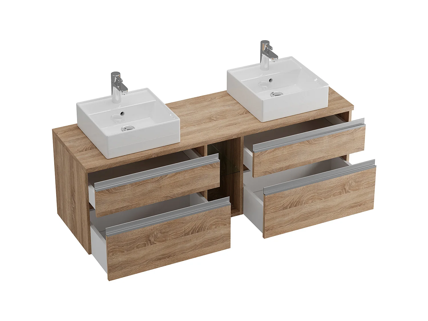 Meuble de salle de bain suspendu avec double vasque et miroirs - Coloris naturel clair - 150 cm - MAGDALENA II