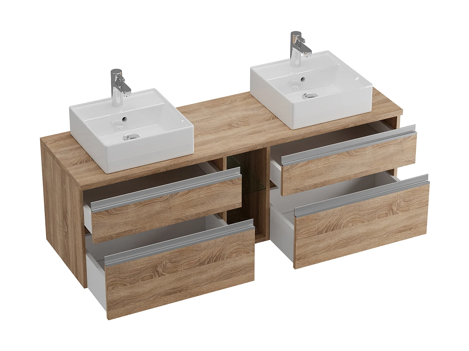 Meuble de salle de bain suspendu avec double vasque et miroirs - Coloris naturel clair - 150 cm - MAGDALENA II