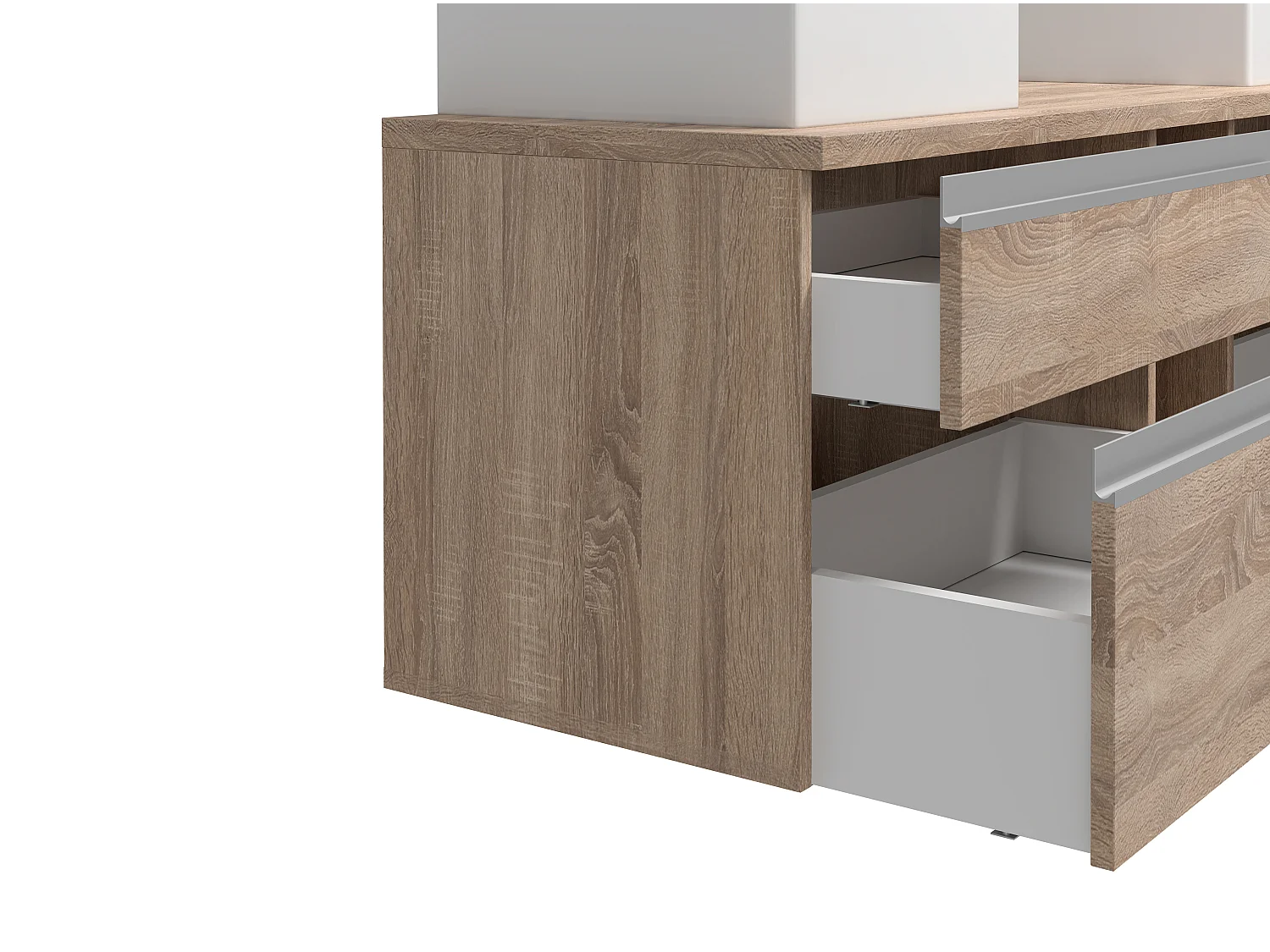 Vegghengt baderomsinnredning med dobbel servant - Lys naturlig trefarget - 150 cm - MAGDALENA II