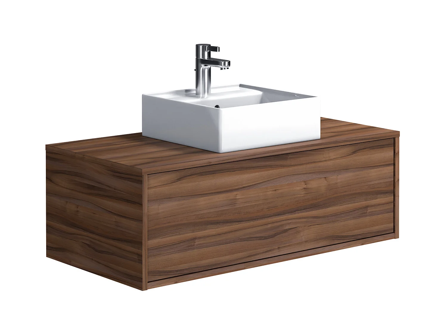 Mueble de baño flotante en color natural oscuro con lavabo sencillo - 94 cm - TEANA II