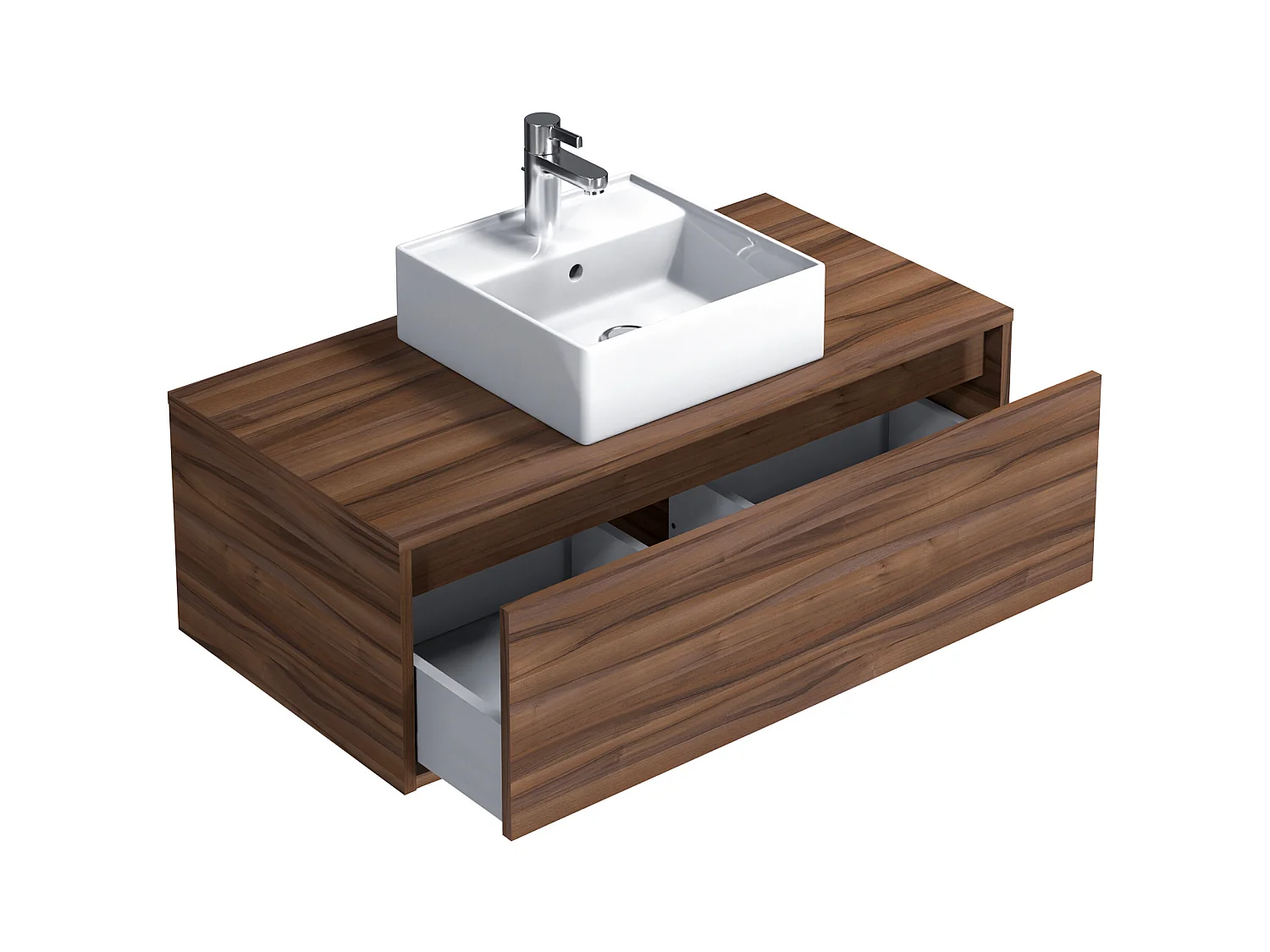 Mueble de baño flotante en color natural oscuro con lavabo sencillo - 94 cm - TEANA II
