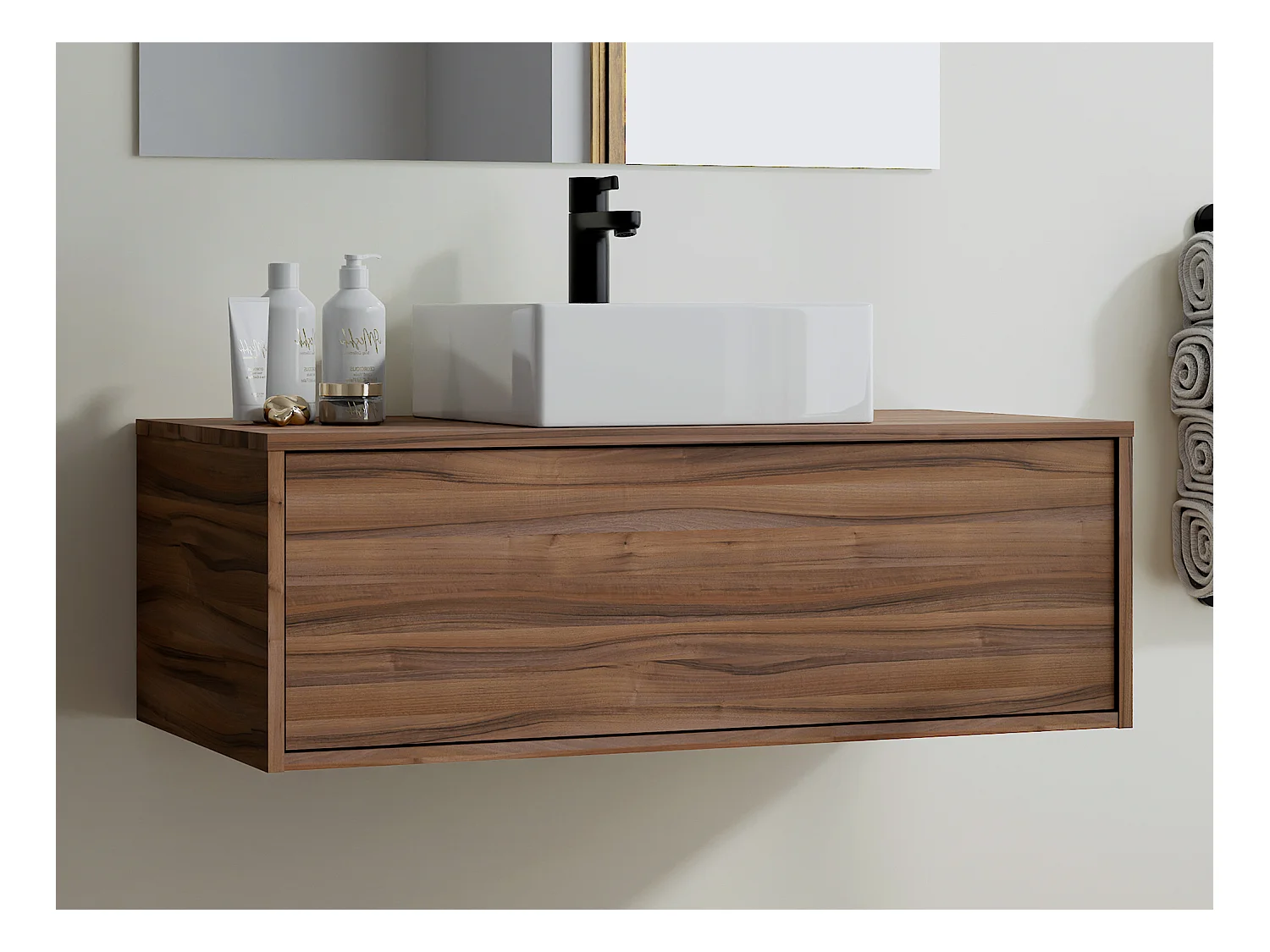 Mueble de baño flotante en color natural oscuro con lavabo sencillo - 94 cm - TEANA II
