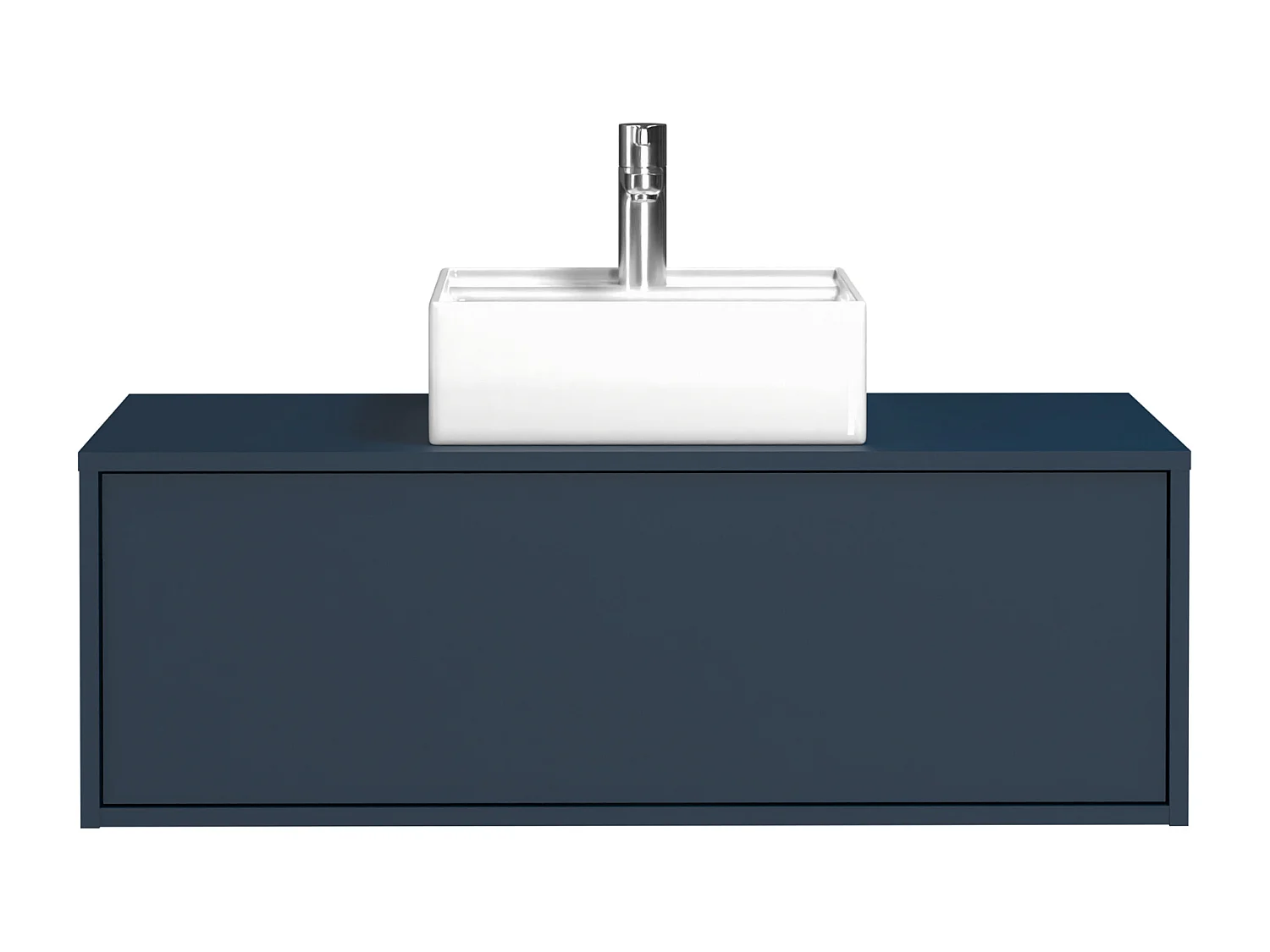 Meuble de salle de bain suspendu coloris bleu nuit avec simple vasque carrée - 94 cm - TEANA II