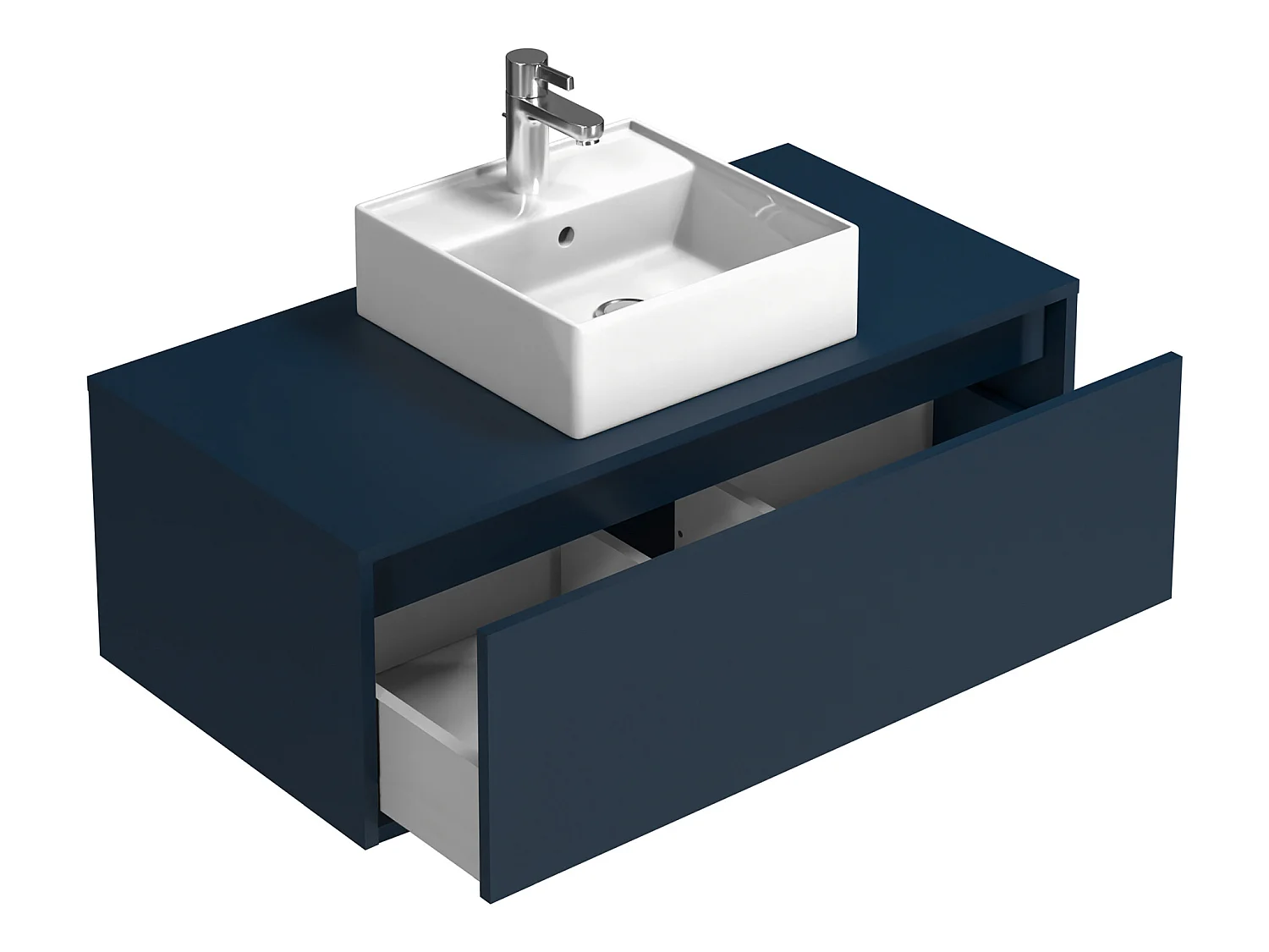 Meuble de salle de bain suspendu coloris bleu nuit avec simple vasque carrée - 94 cm - TEANA II