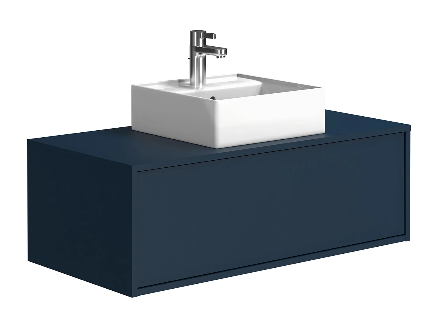 Meuble de salle de bain suspendu coloris bleu nuit avec simple vasque carrée - 94 cm - TEANA II