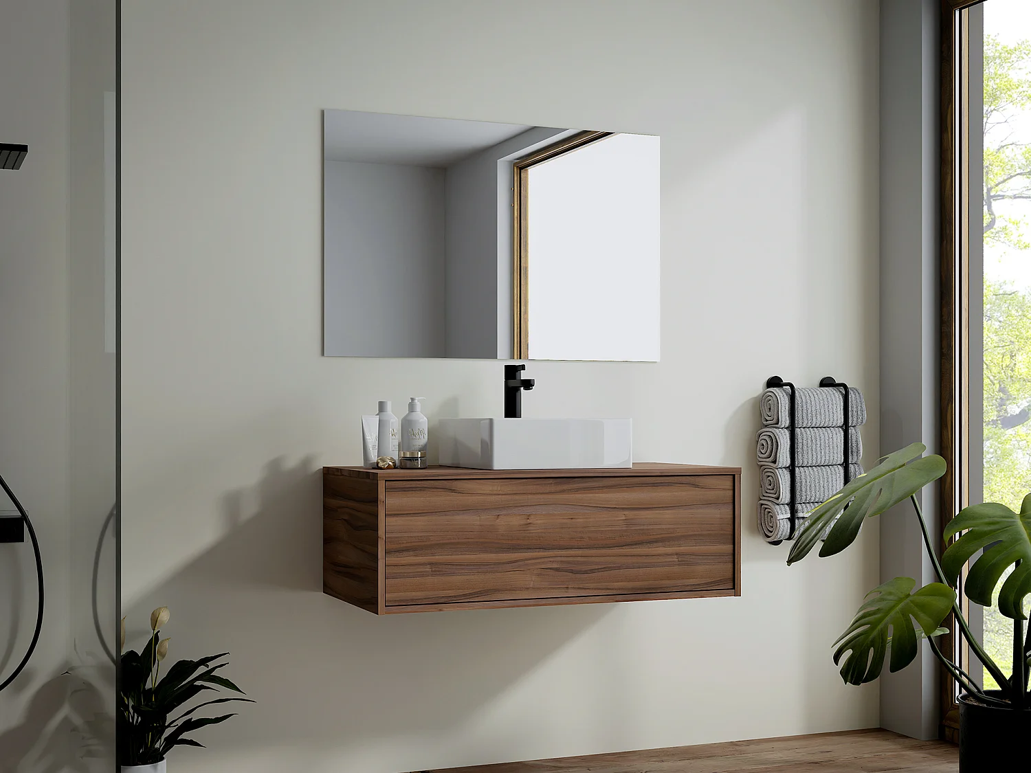 Meuble sous vasque suspendu - Coloris naturel foncé - 94 cm - TEANA II