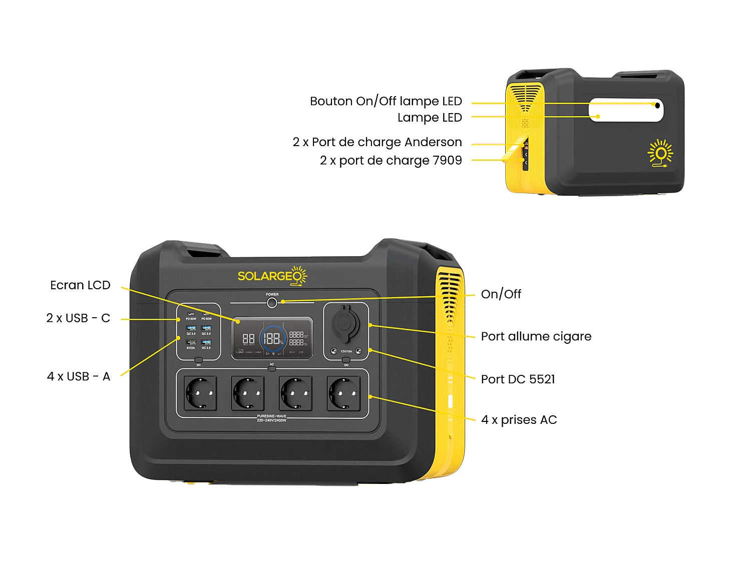 Batterie électrique portable - Capacité 2232 Wh - 2400 W - ELECFULL
