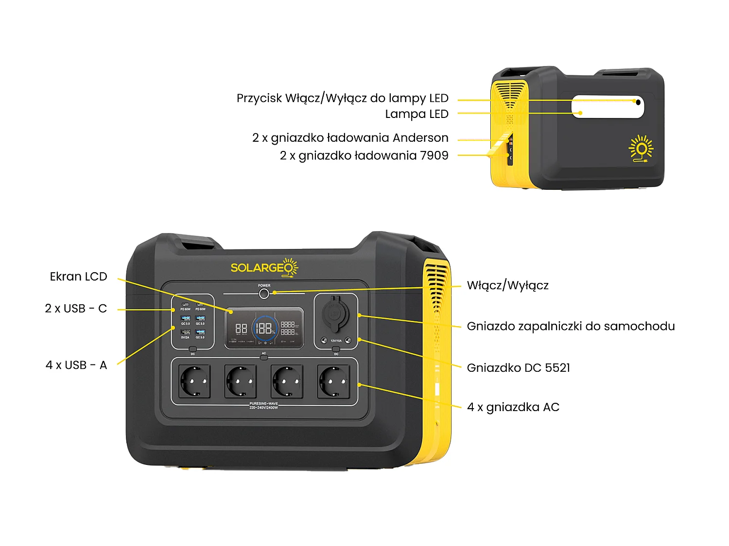 Akumulator przenośny - Poj. 2232 Wh - 2400 W - ELECFULL