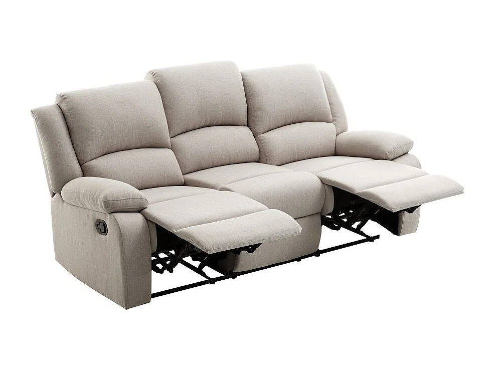 Canapé Relaxation manuel 3 places Léo en Tissu - Beige - L193 x P93 x H96cm - Loungitude