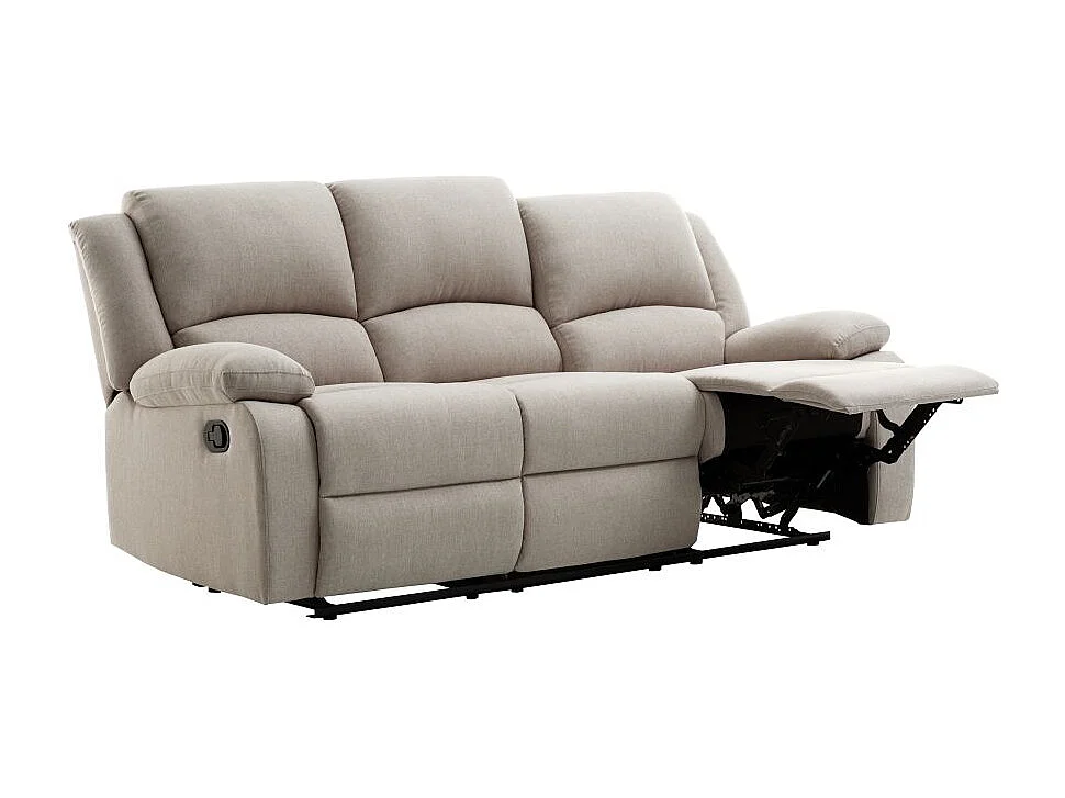 Canapé Relaxation manuel 3 places Léo en Tissu - Beige - L193 x P93 x H96cm - Loungitude