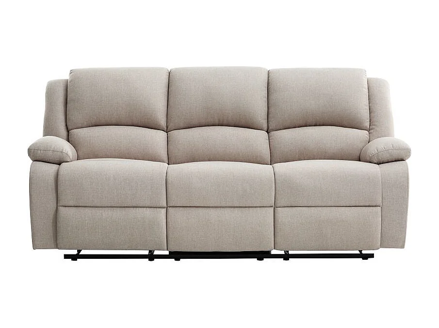 Canapé Relaxation manuel 3 places Léo en Tissu - Beige - L193 x P93 x H96cm - Loungitude