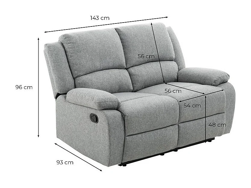 Canapé Relaxation manuel 2 places Léo en Tissu - Beige - L143 x P93 x H96cm - Loungitude