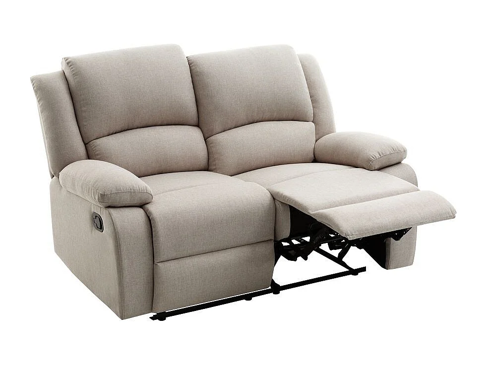 Canapé Relaxation manuel 2 places Léo en Tissu - Beige - L143 x P93 x H96cm - Loungitude