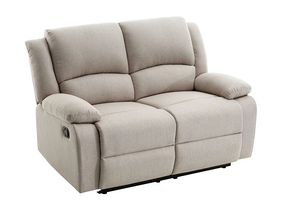 Canapé Relaxation manuel 2 places Léo en Tissu - Beige - L143 x P93 x H96cm - Loungitude