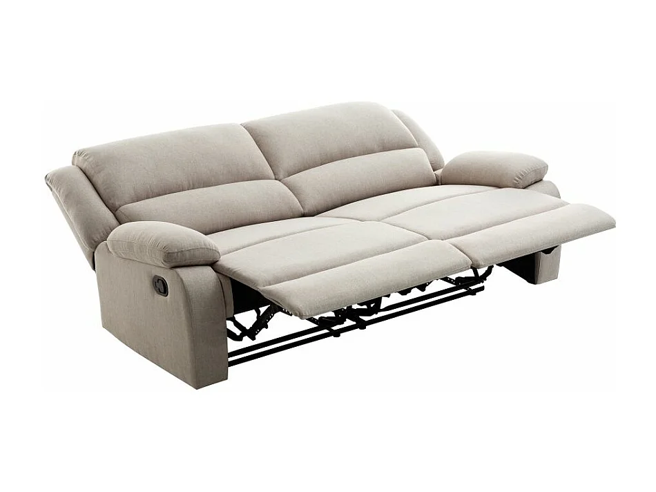 Canapé relax manuel 3 places avec 2 assises XXL Léo en tissu - Beige - L193 x P93 x H96cm - Loungitude