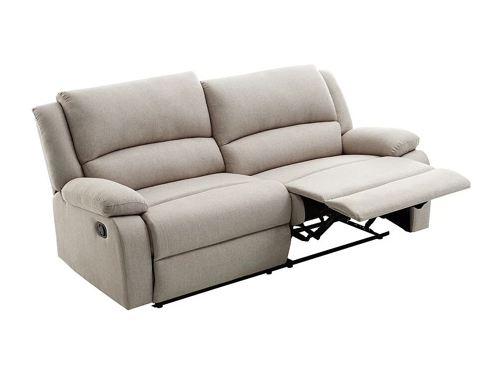 Canapé relax manuel 3 places avec 2 assises XXL Léo en tissu - Beige - L193 x P93 x H96cm - Loungitude