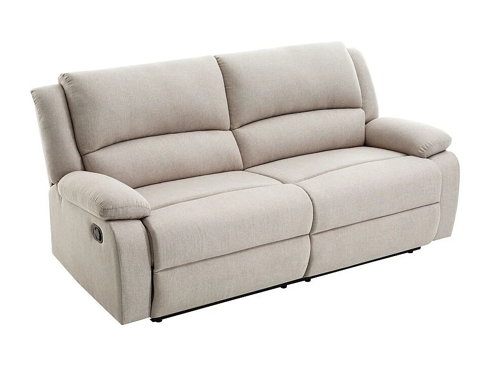 Canapé relax manuel 3 places avec 2 assises XXL Léo en tissu - Beige - L193 x P93 x H96cm - Loungitude