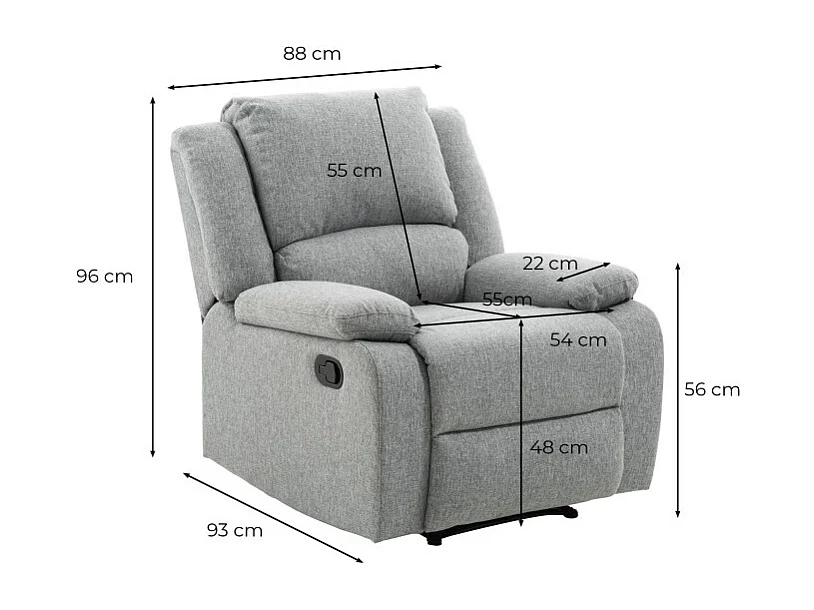 Fauteuil Relaxation manuel Léo en Tissu - Beige - L88 x P93 x H96cm - Loungitude