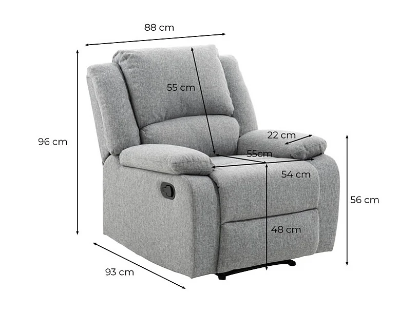 Fauteuil Relaxation manuel Léo en Tissu - Beige - L88 x P93 x H96cm - Loungitude