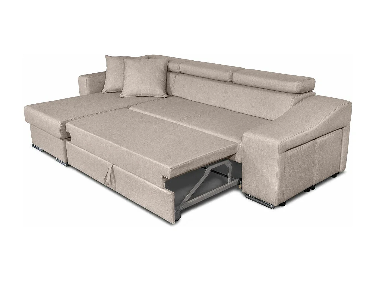 Canapé d'angle Gauche Elona Convertible en Tissu - Beige - L264 x P162 x H75cm - Loungitude