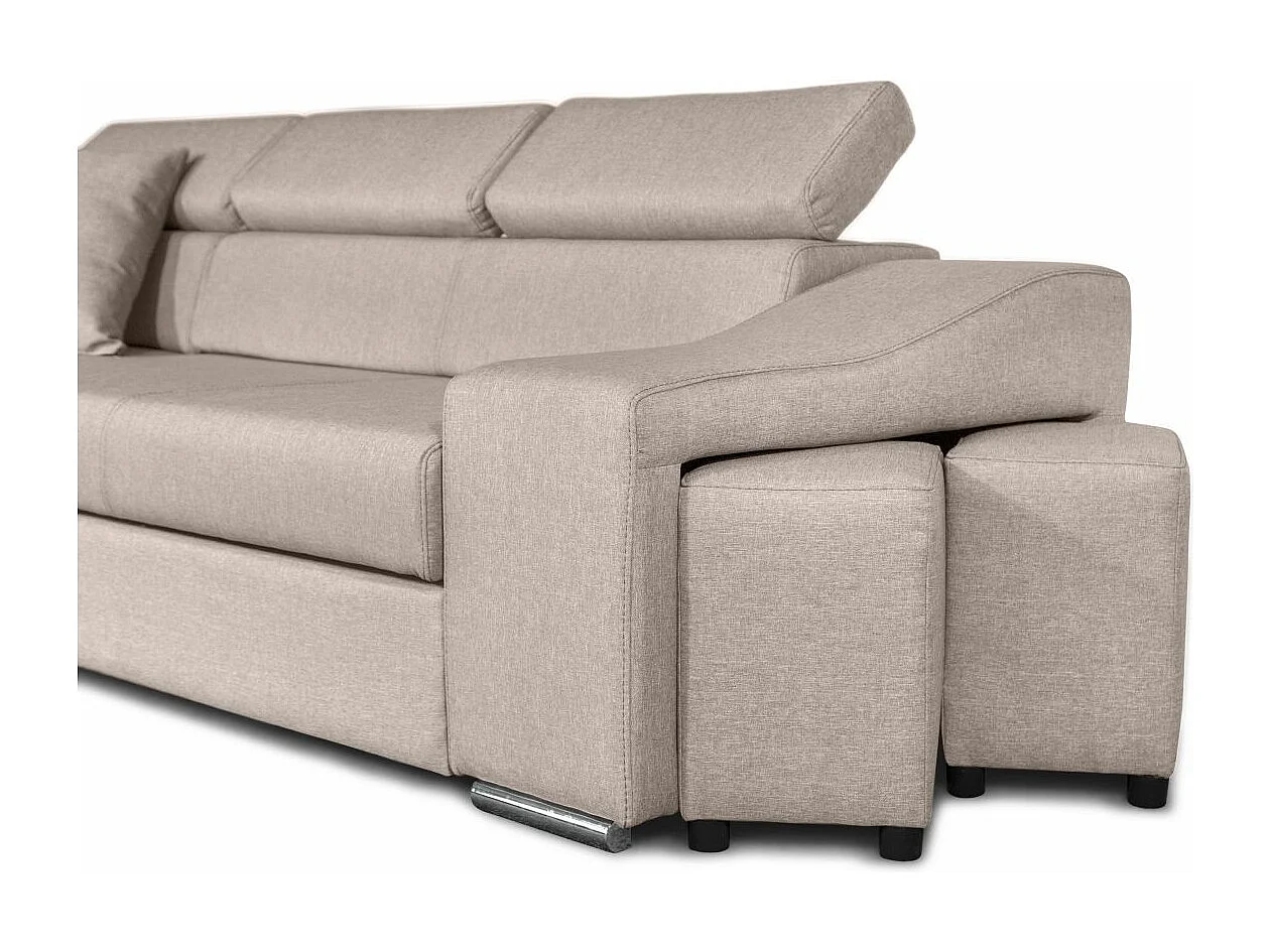 Canapé d'angle Gauche Elona Convertible en Tissu - Beige - L264 x P162 x H75cm - Loungitude