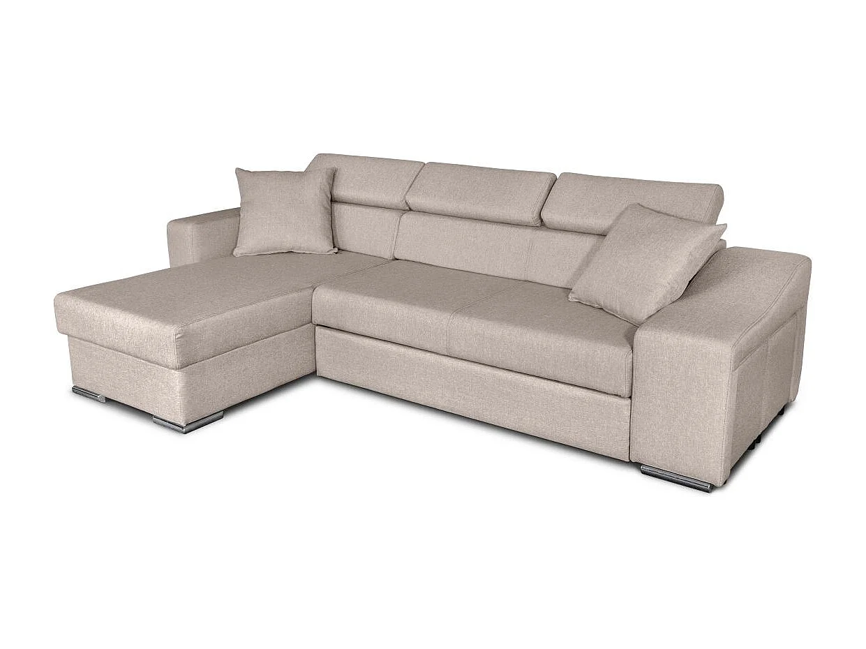 Canapé d'angle Gauche Elona convertible en Tissu - Beige - L264 x P162 x H75cm - Loungitude